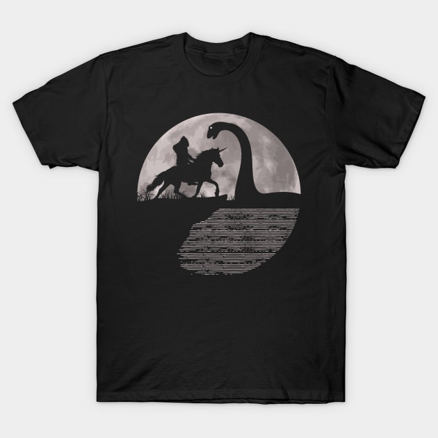 Bigfoot Ridin Unicorn And Loch Ness Monster T-Shirt by Tesszero